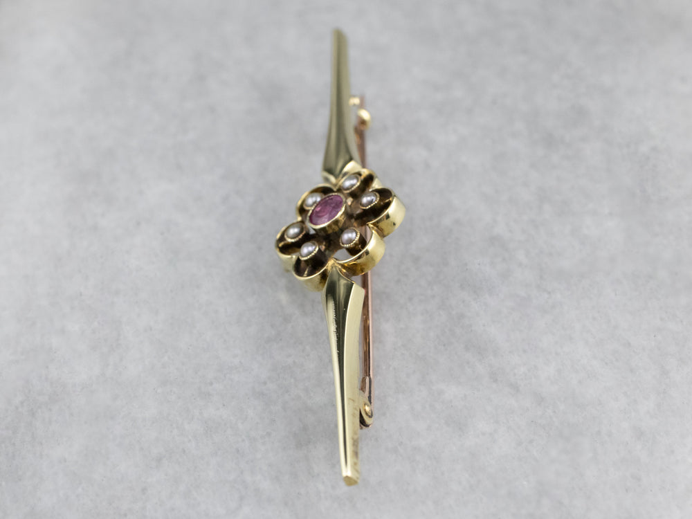 Antique Pink Sapphire Seed Pearl Brooch - Market Square Jewelers