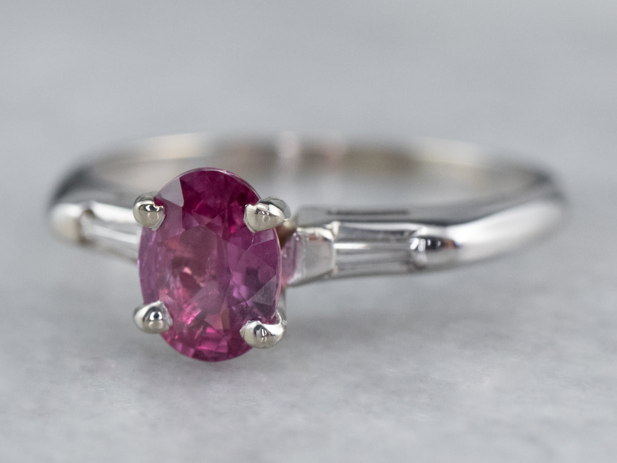 White Gold Pink Sapphire and Diamond Ring