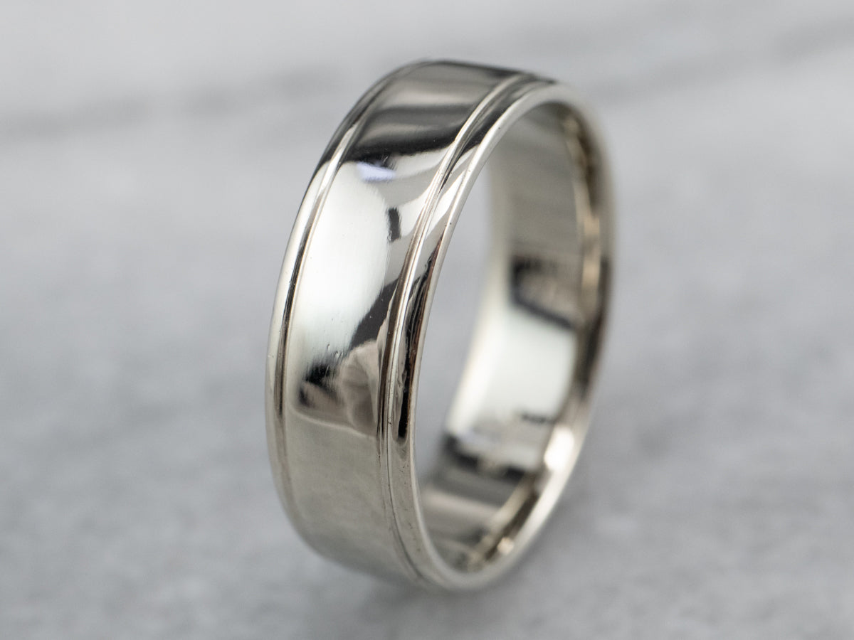 White Gold Lined Edged Wedding Band