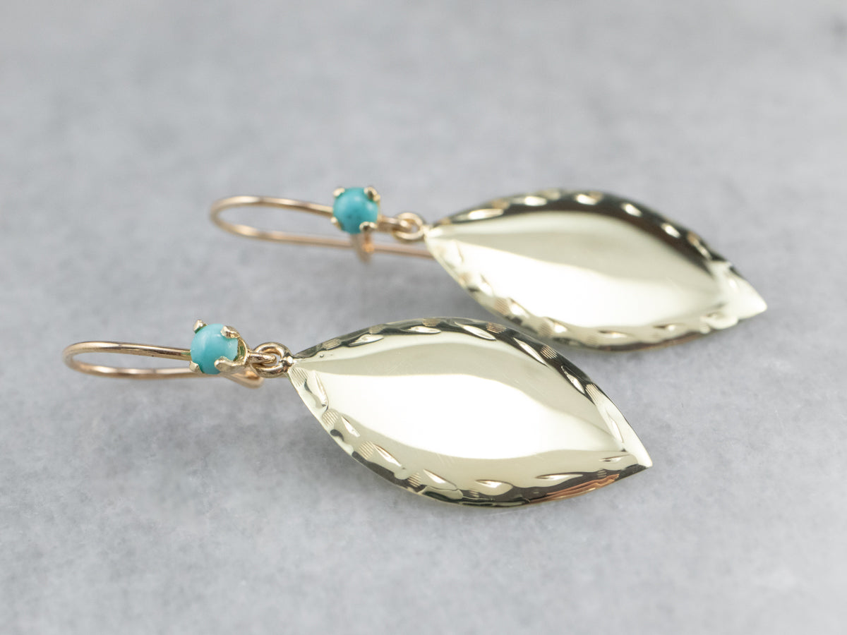 Turquoise and Gold Cufflink Drop Earrings