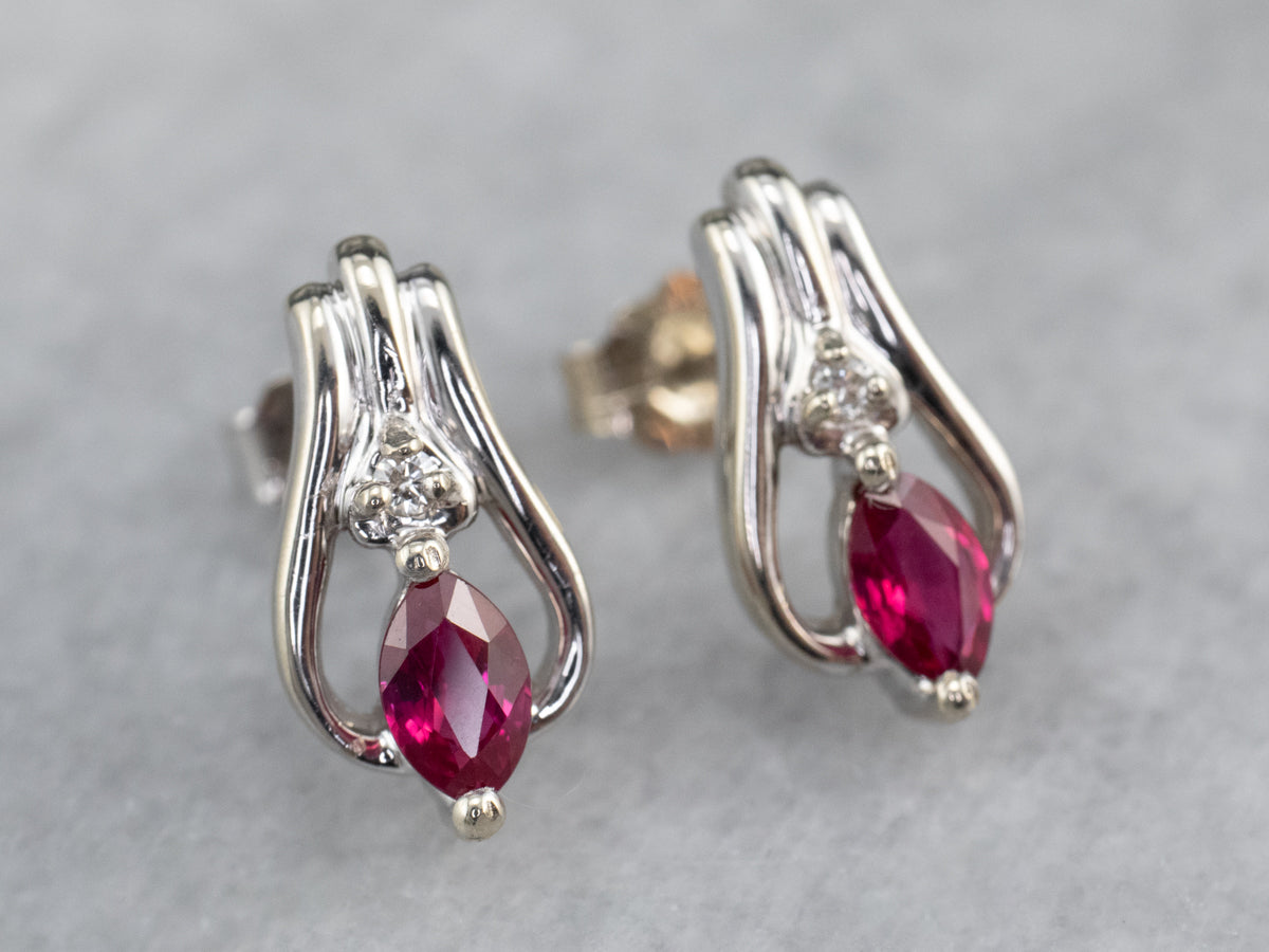 Diamond and Synthetic Ruby Stud Earrings