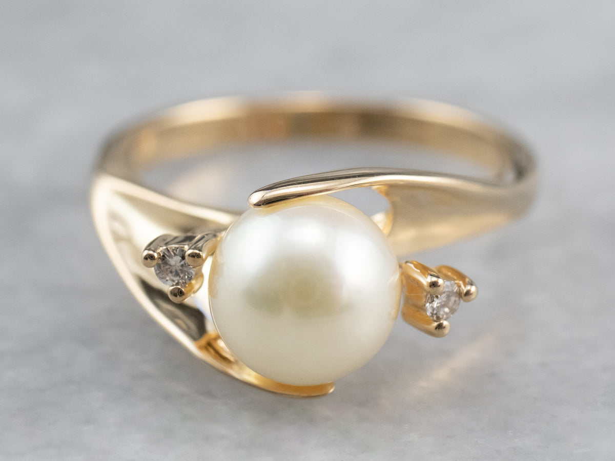 Pearl and Diamond Bypass Ring