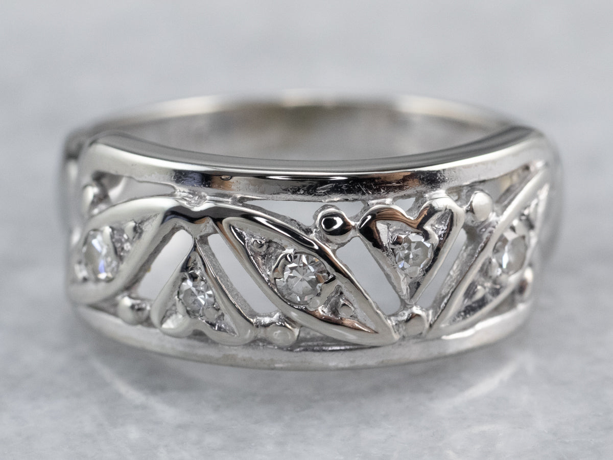 Diamond Hearts White Gold Band