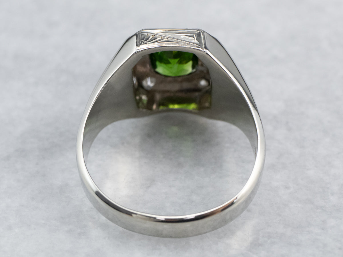 Green Tourmaline Diamond White Gold Statement Ring