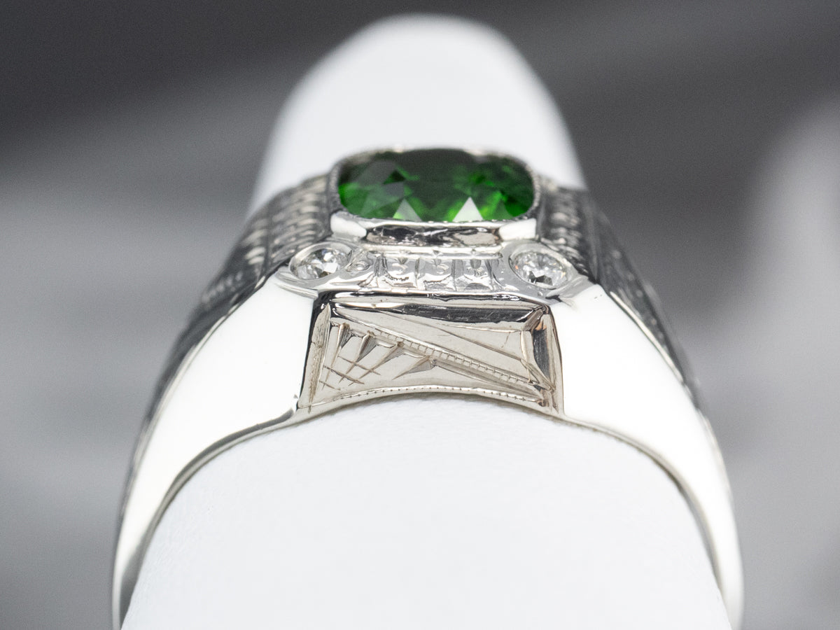 Green Tourmaline Diamond White Gold Statement Ring