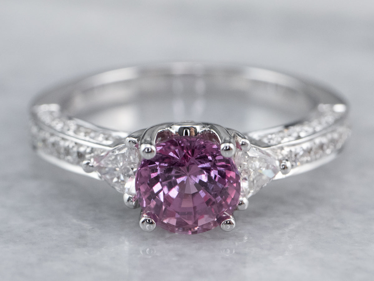 Modern Pink Sapphire Diamond White Gold Engagement Ring