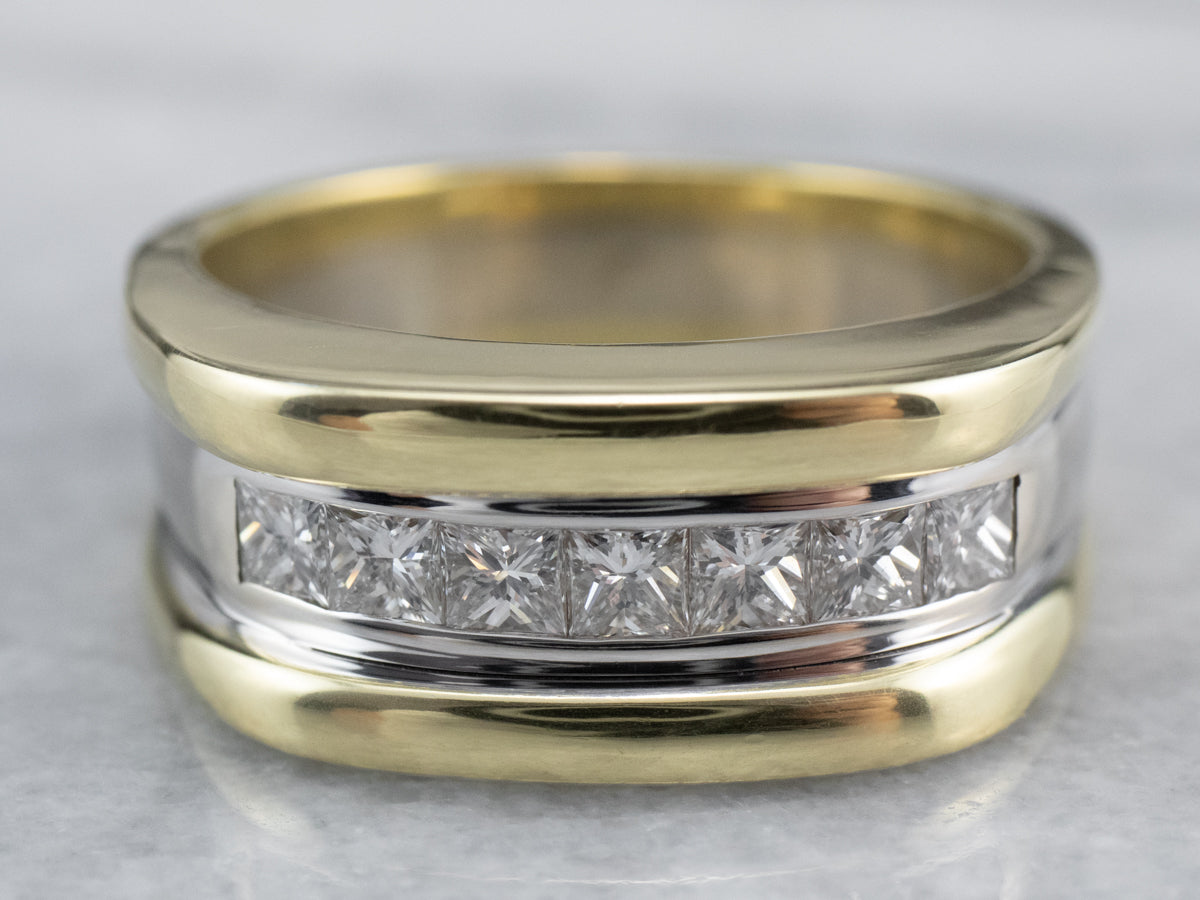 Heavy Diamond Two Tone Gold Band