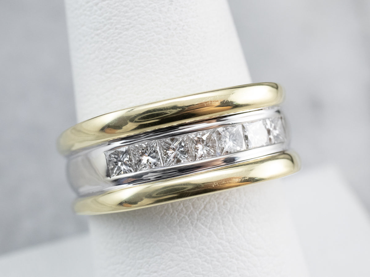 Heavy Diamond Two Tone Gold Band