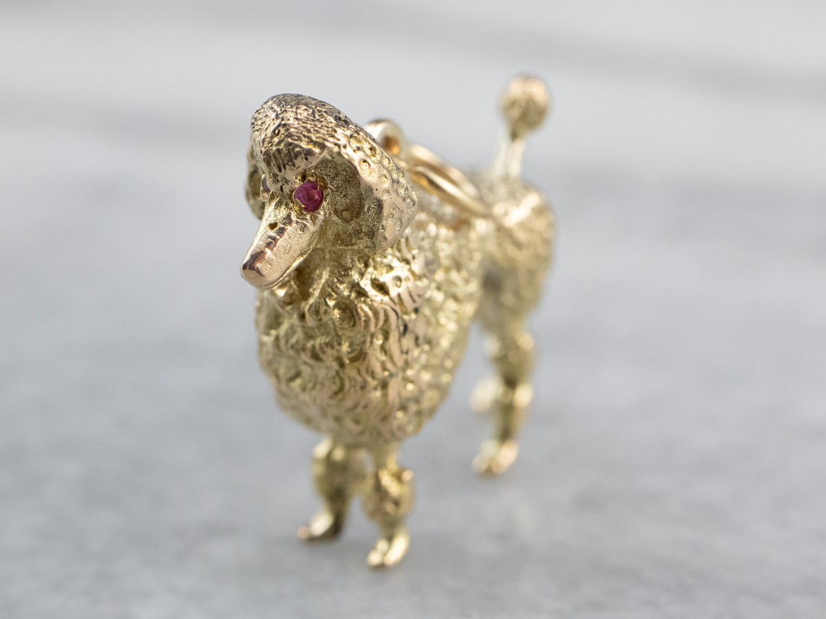 Sweet Ruby and Gold Poodle Charm Pendant