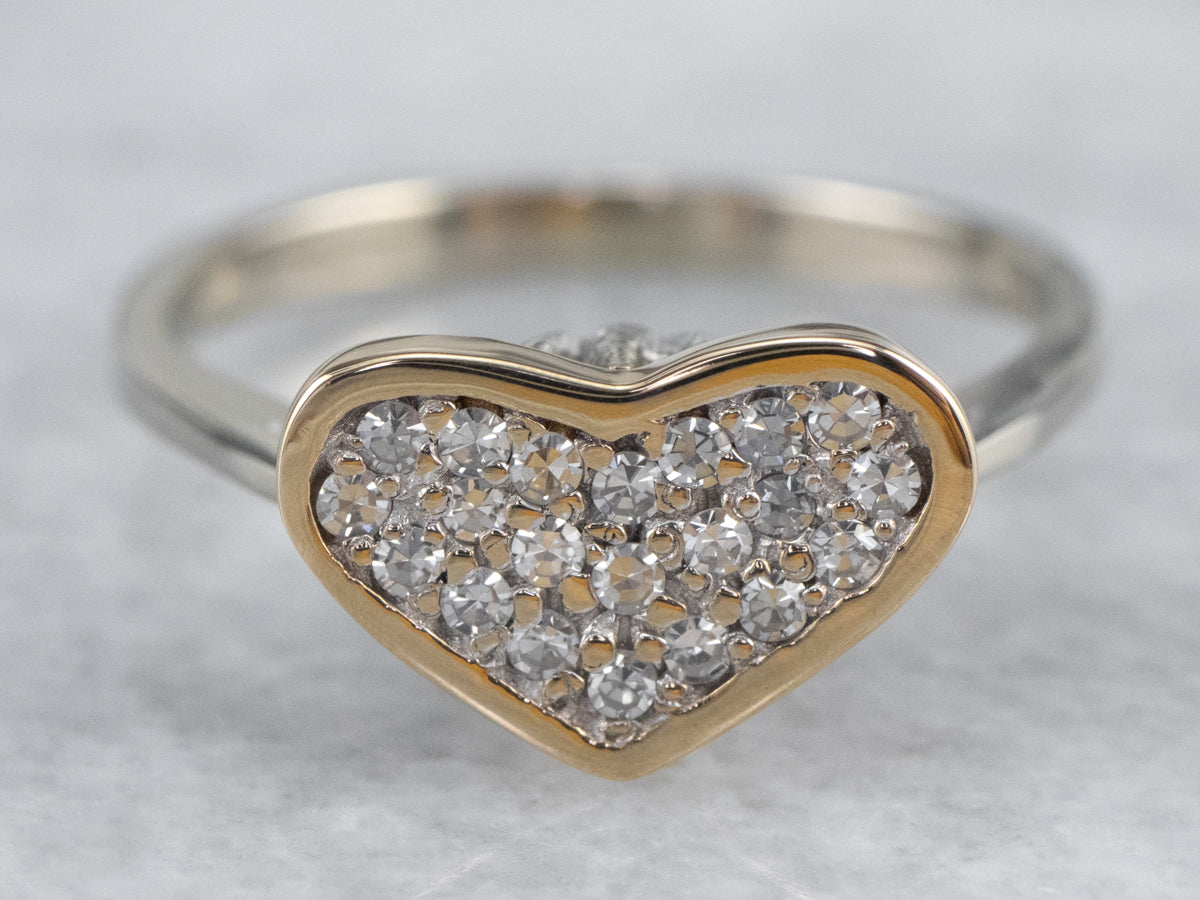 Diamond Heart Two Tone Gold Ring