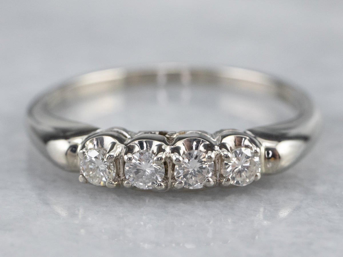 Four Diamond White Gold Band Ring