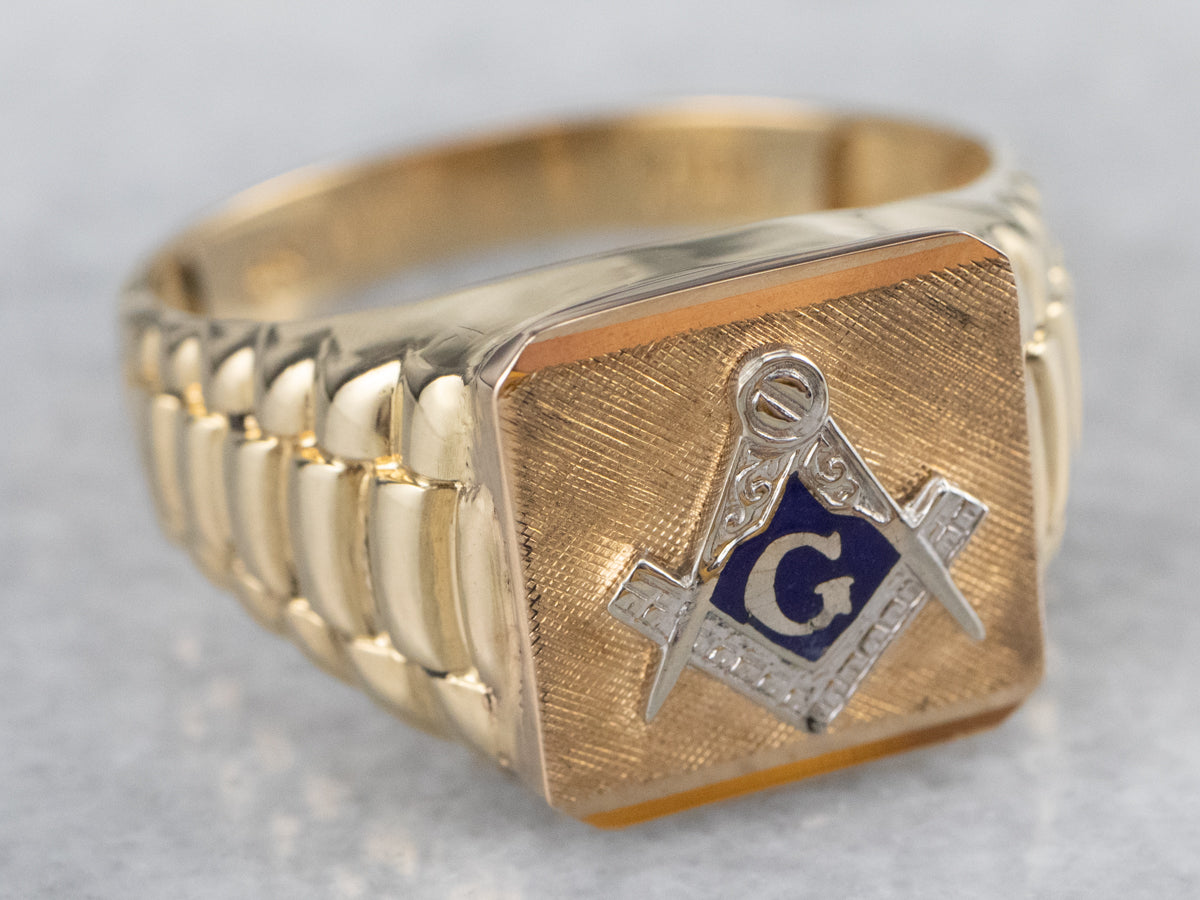 Two Tone Gold Enamel Masonic Ring