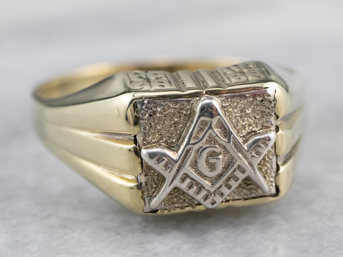 Two Tone Gold Masonic Men&#39;s Ring