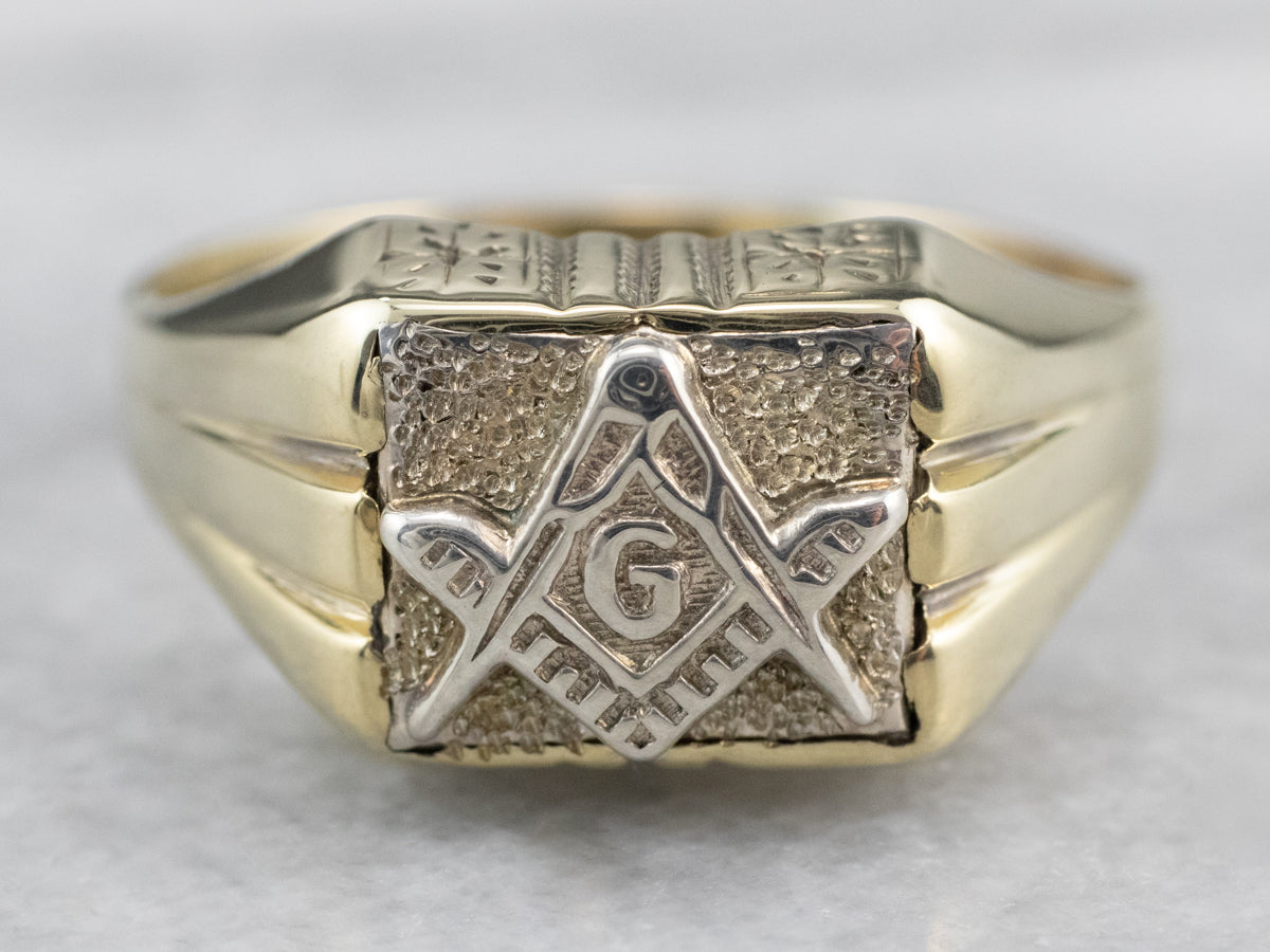 Two Tone Gold Masonic Men's Ring