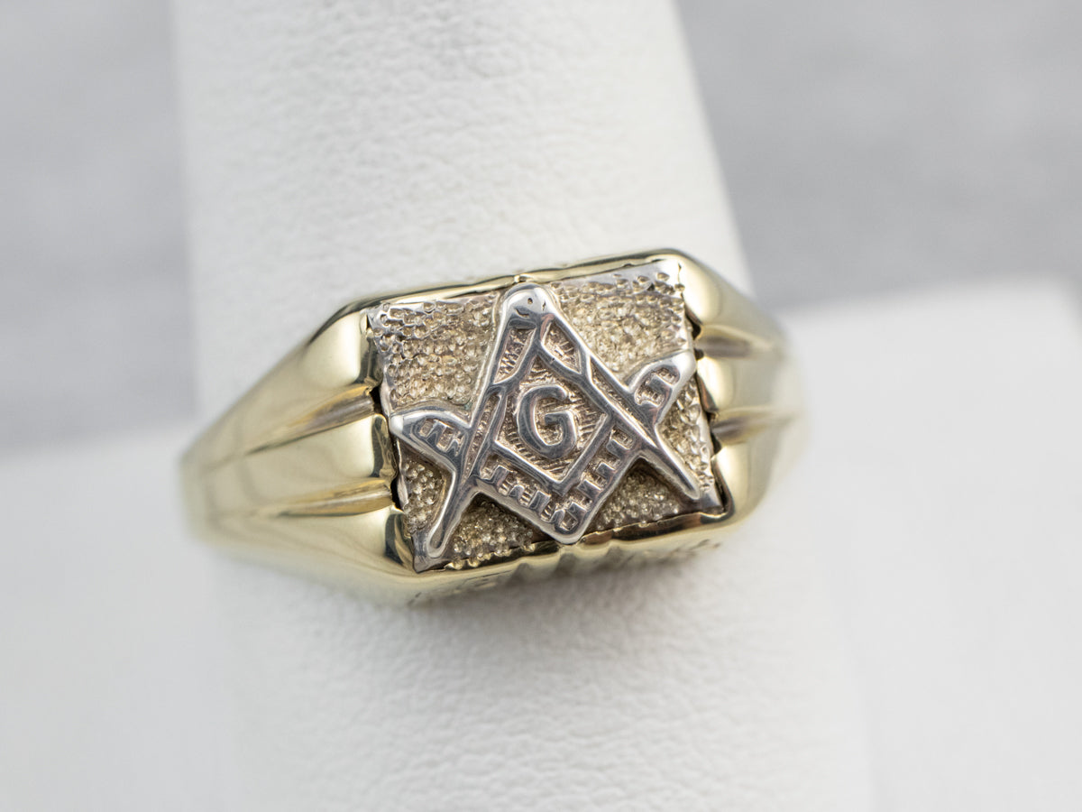 Two Tone Gold Masonic Men's Ring