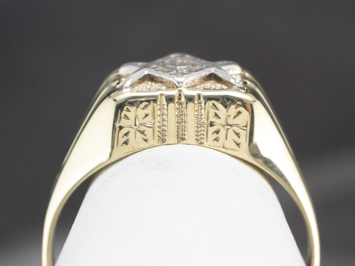 Two Tone Gold Masonic Men's Ring