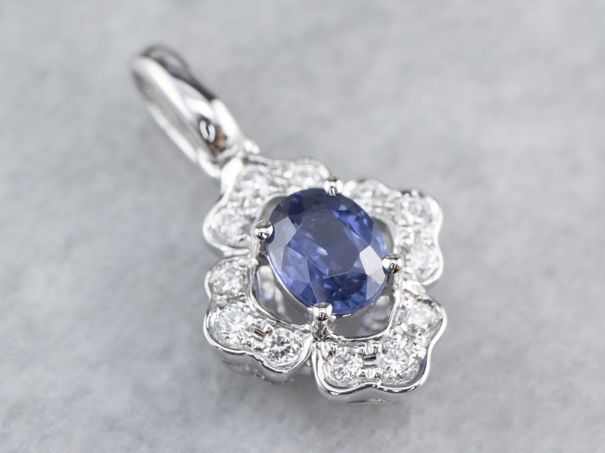 White Gold Sapphire and Diamond Pendant