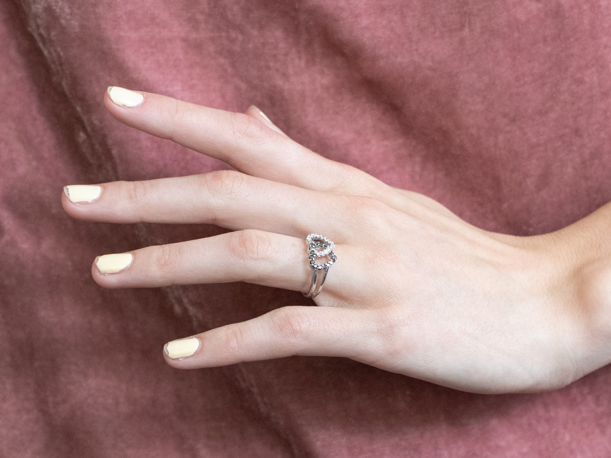 Interlocking Black and White Diamond Heart Ring