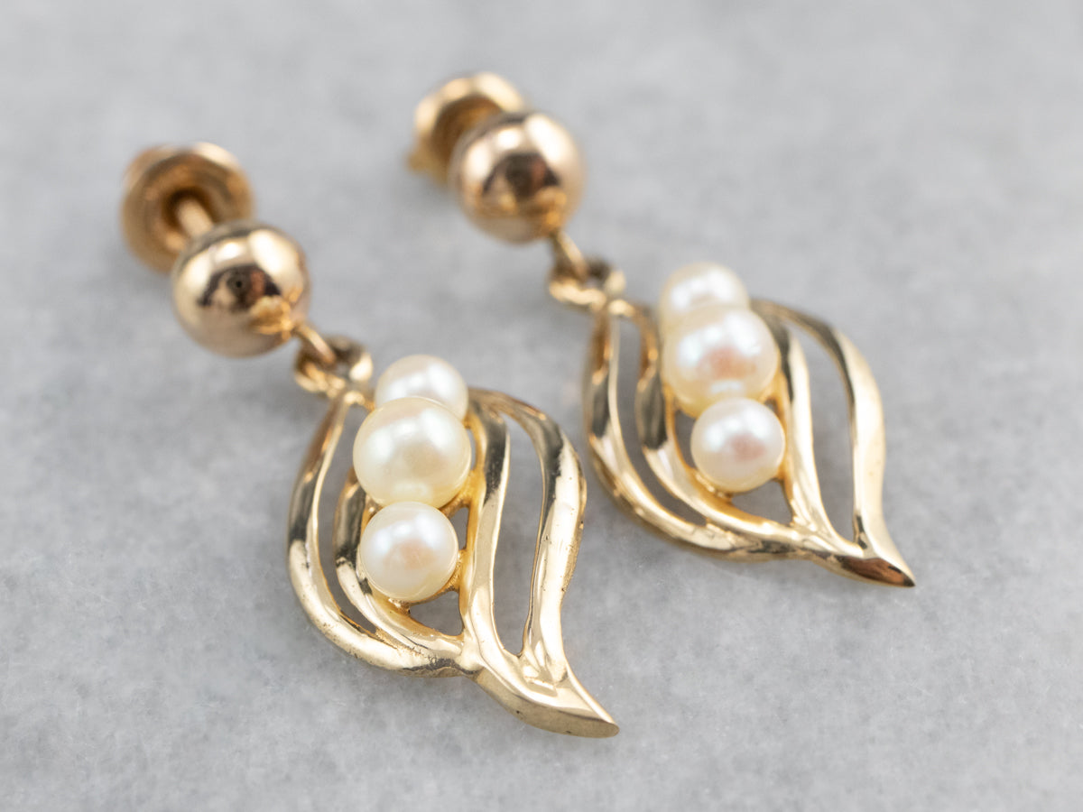 Pearl Gold Petal Drop Earrings