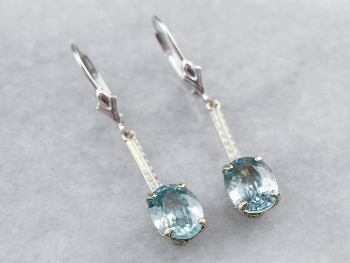 Etched Bar Drop Blue Zircon Earrings