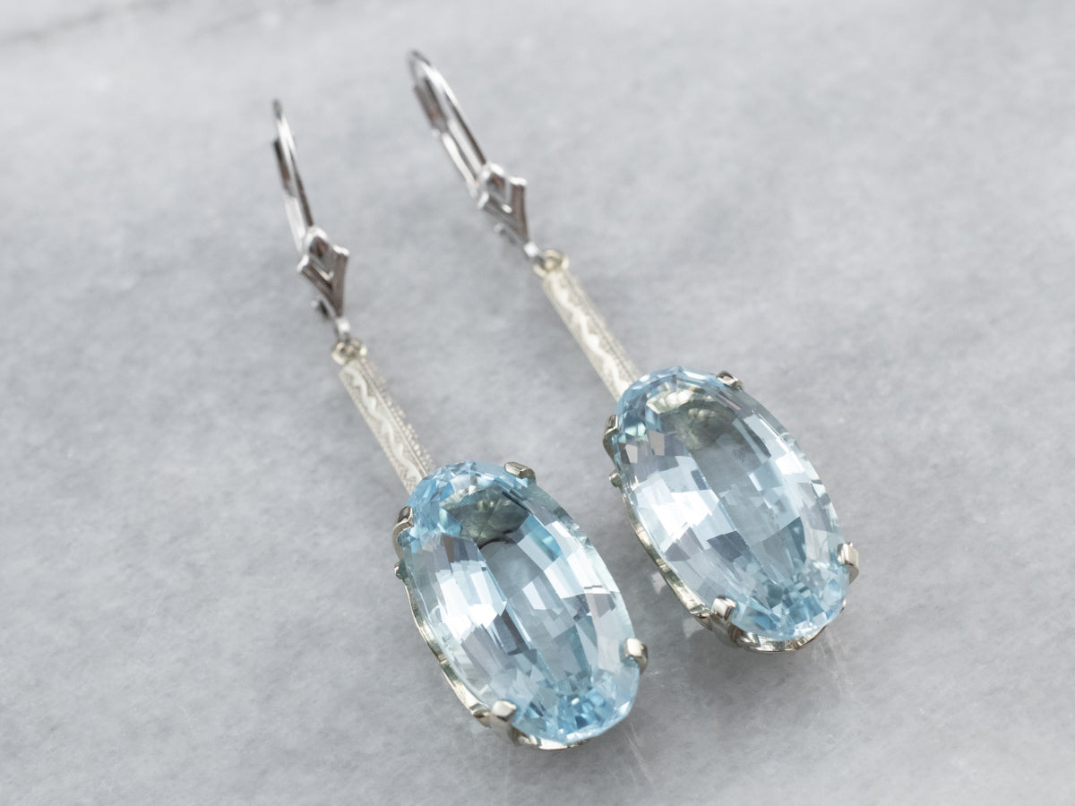 White Gold Blue Topaz Drop Earrings