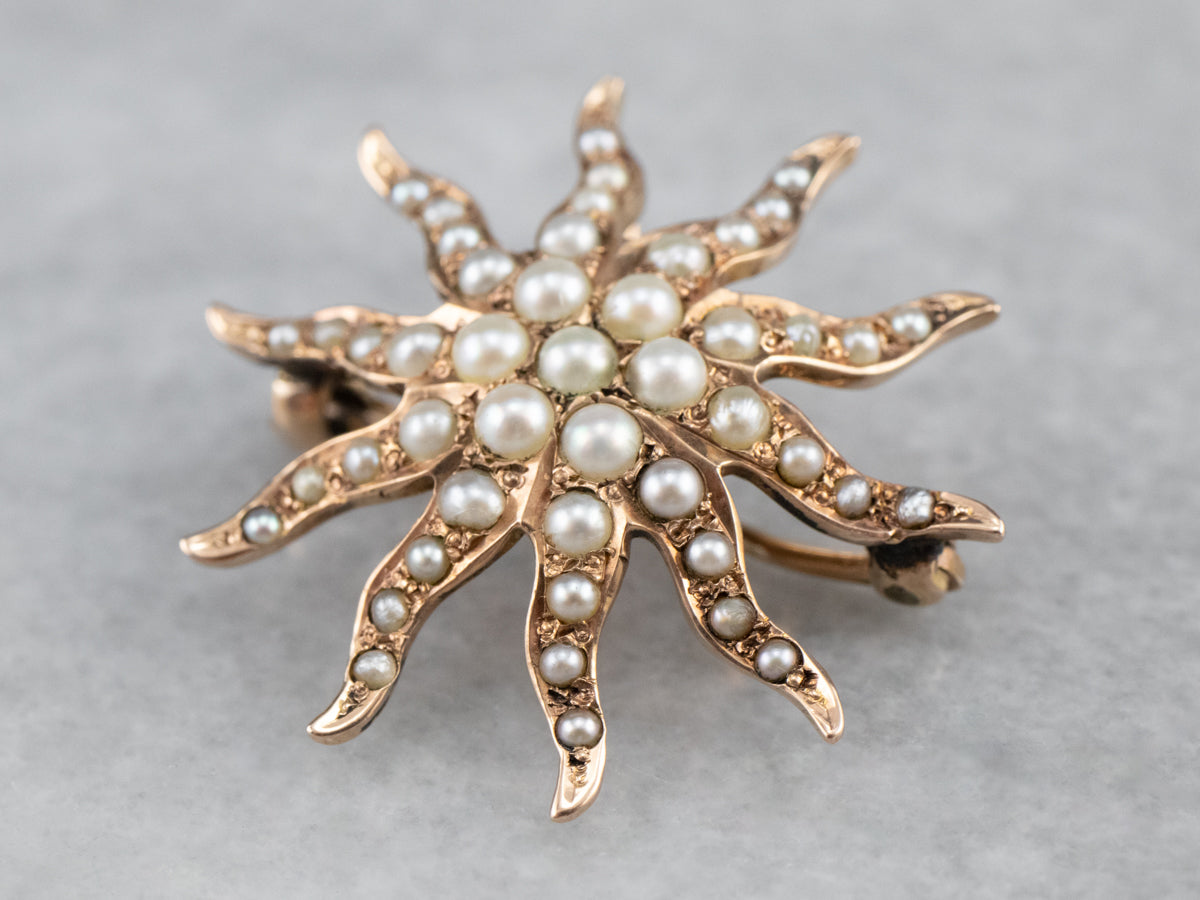 Antique Pearl fashion Brooch 10k Seeded Pearls Victorian