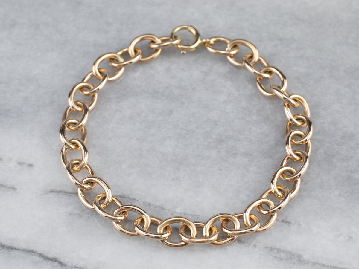 14K Yellow Gold Cable Link Chain Bracelet 7.50 Inch 