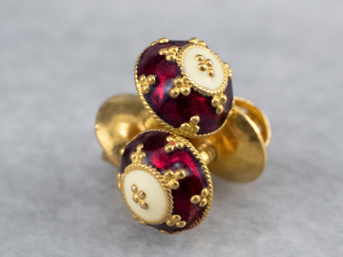 Vintage Enamel Ball Stud Earrings