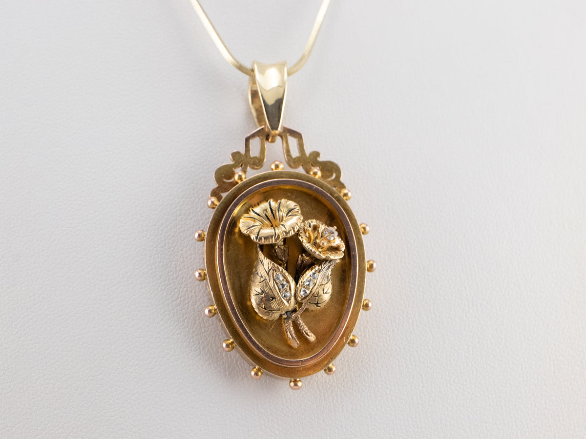 Antique Rose Cut Diamond Floral Locket