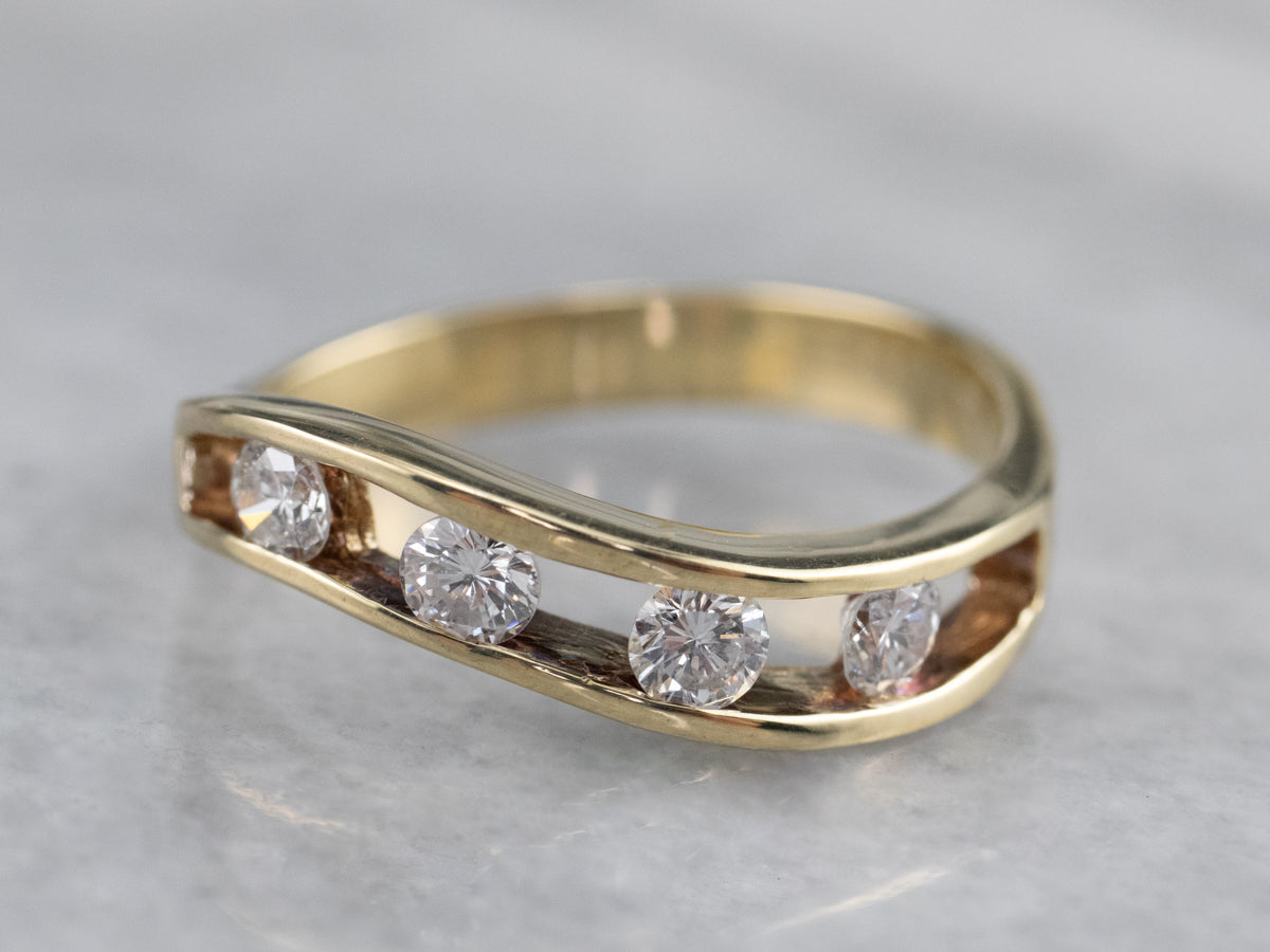 Curved Channel Set Diamond Gold Band