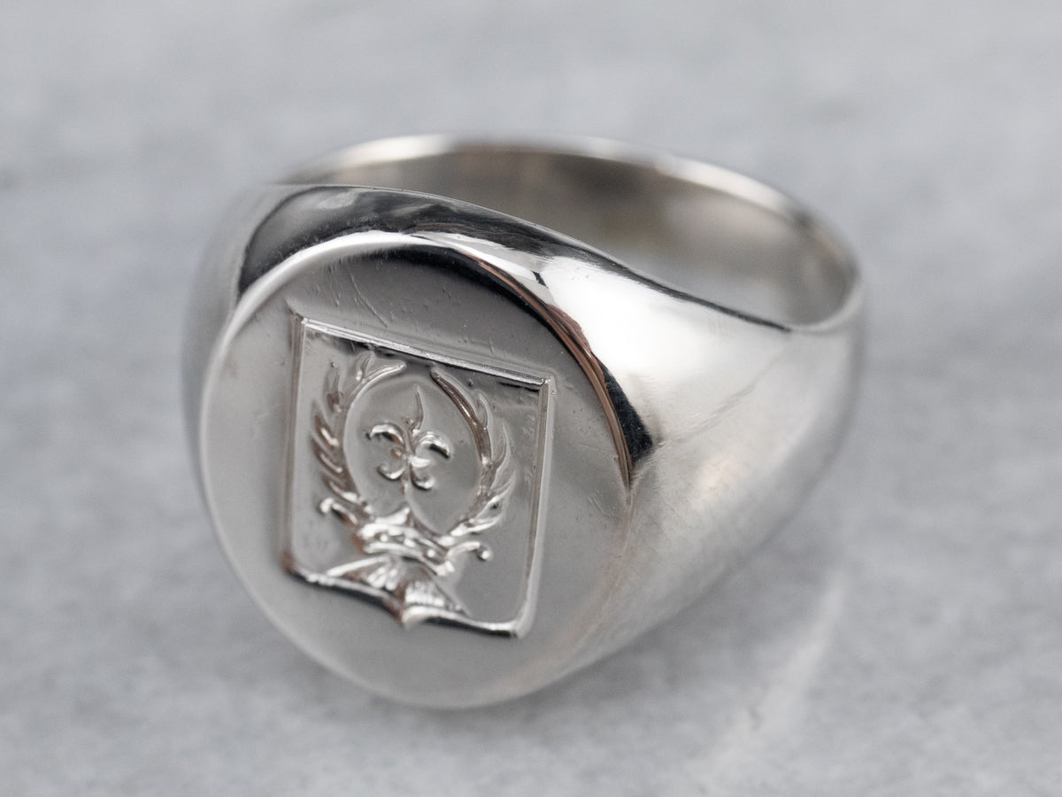 Platinum Fleur de Lis Signet Ring