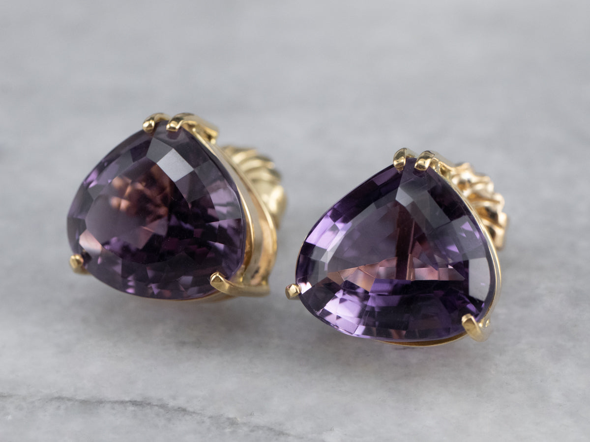 Amethyst Gold Statement Stud Earrings