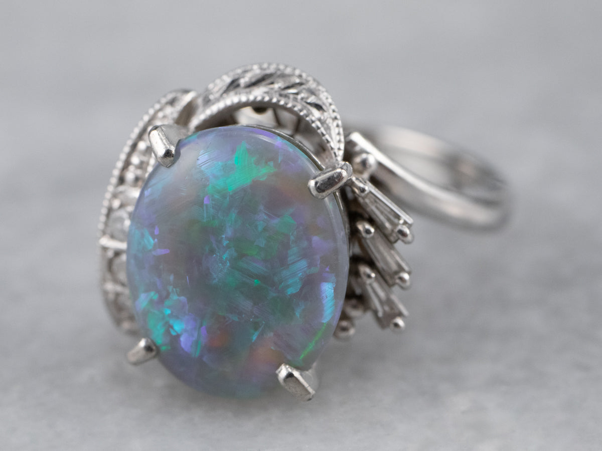 Platinum Black Opal and Diamond Cocktail Ring