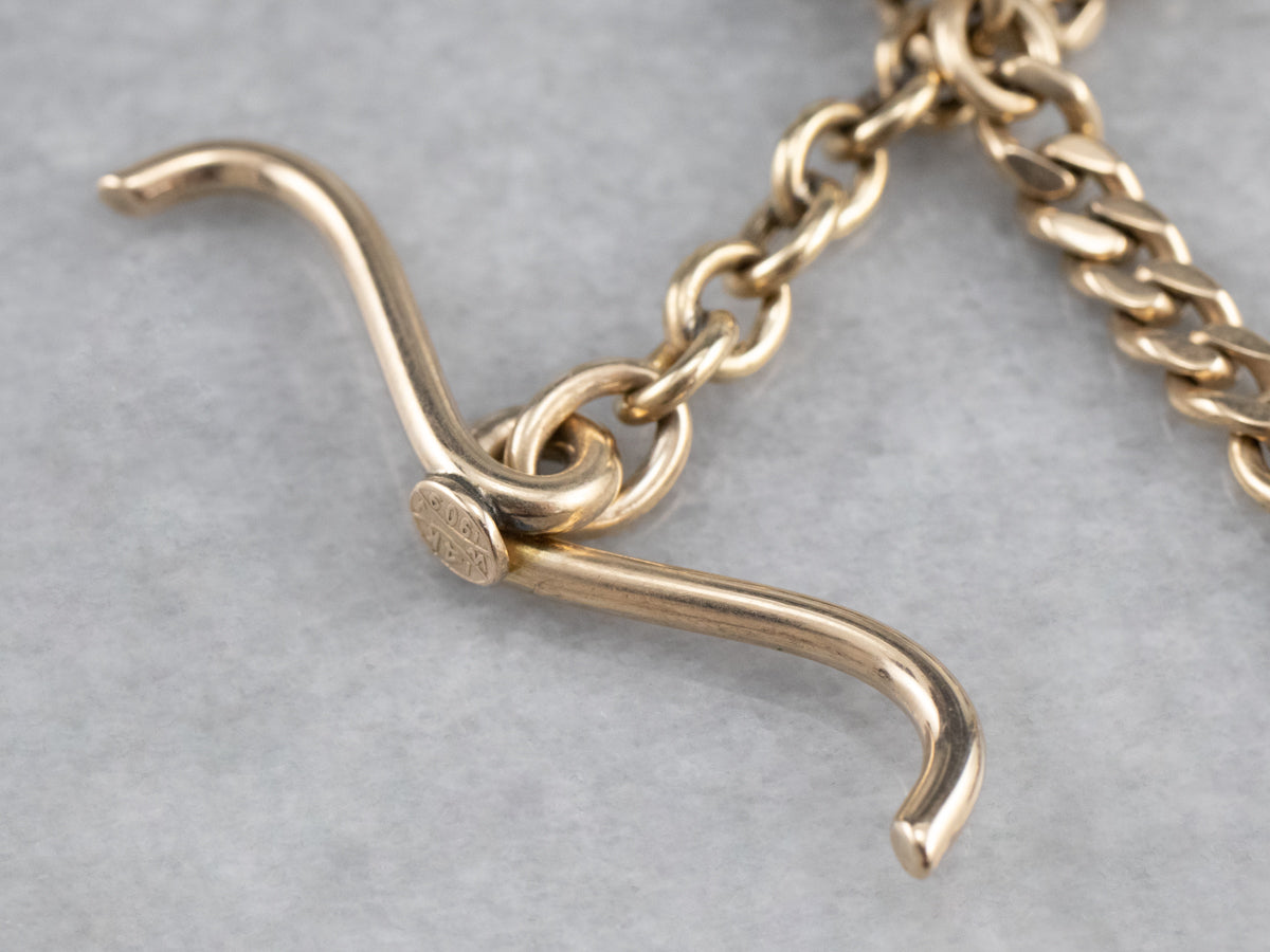 Gold Plated Double Albert Pocket Watch Chain with Engraveable Fob