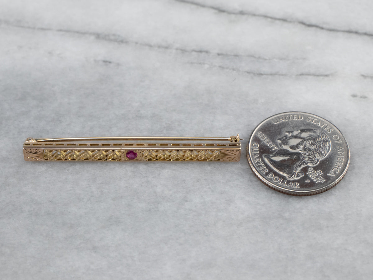 Fine Gold Filigree Synthetic Ruby Pin