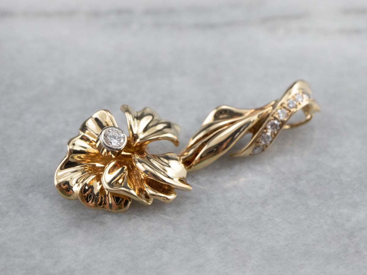 Diamond Gold Flower Pear Enhancer Pendant