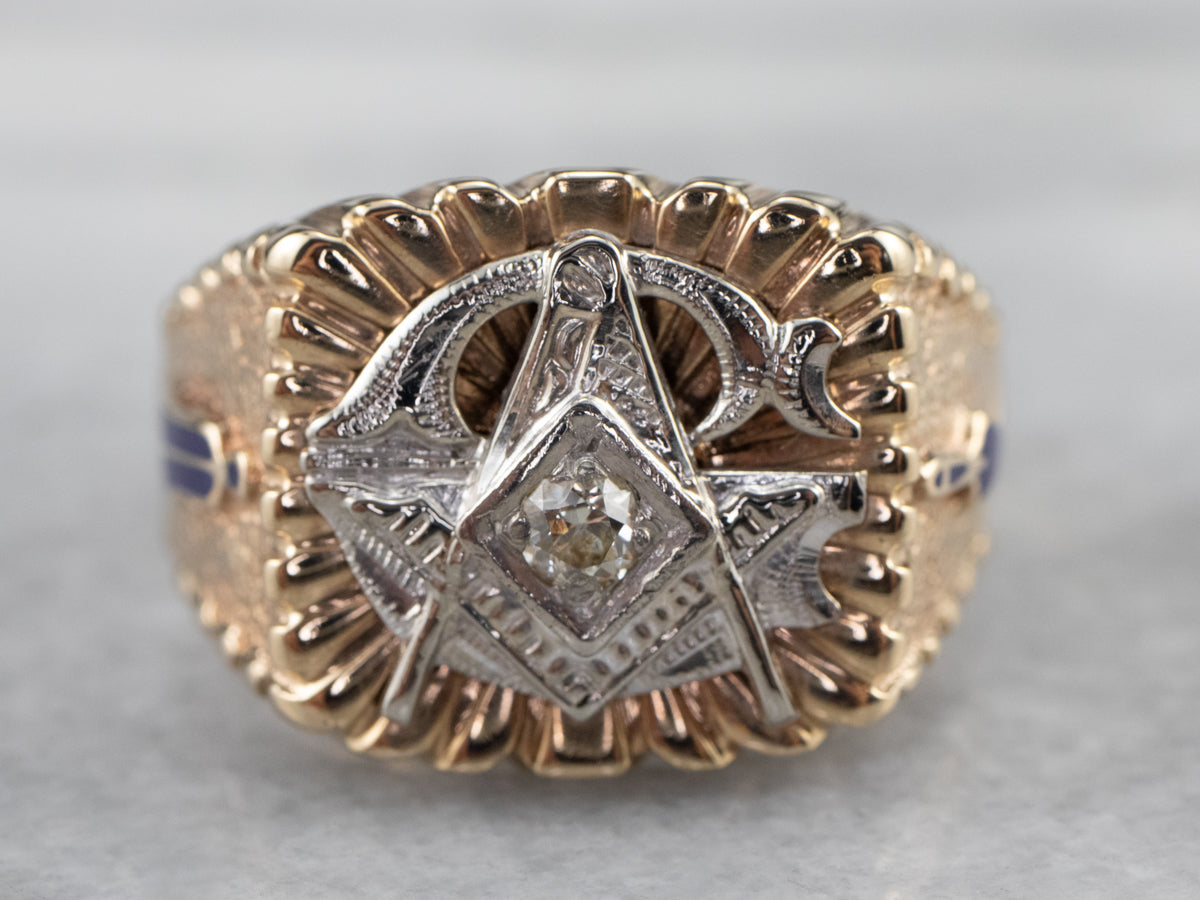 Men&#39;s Masonic Old Mine Cut Diamond Ring