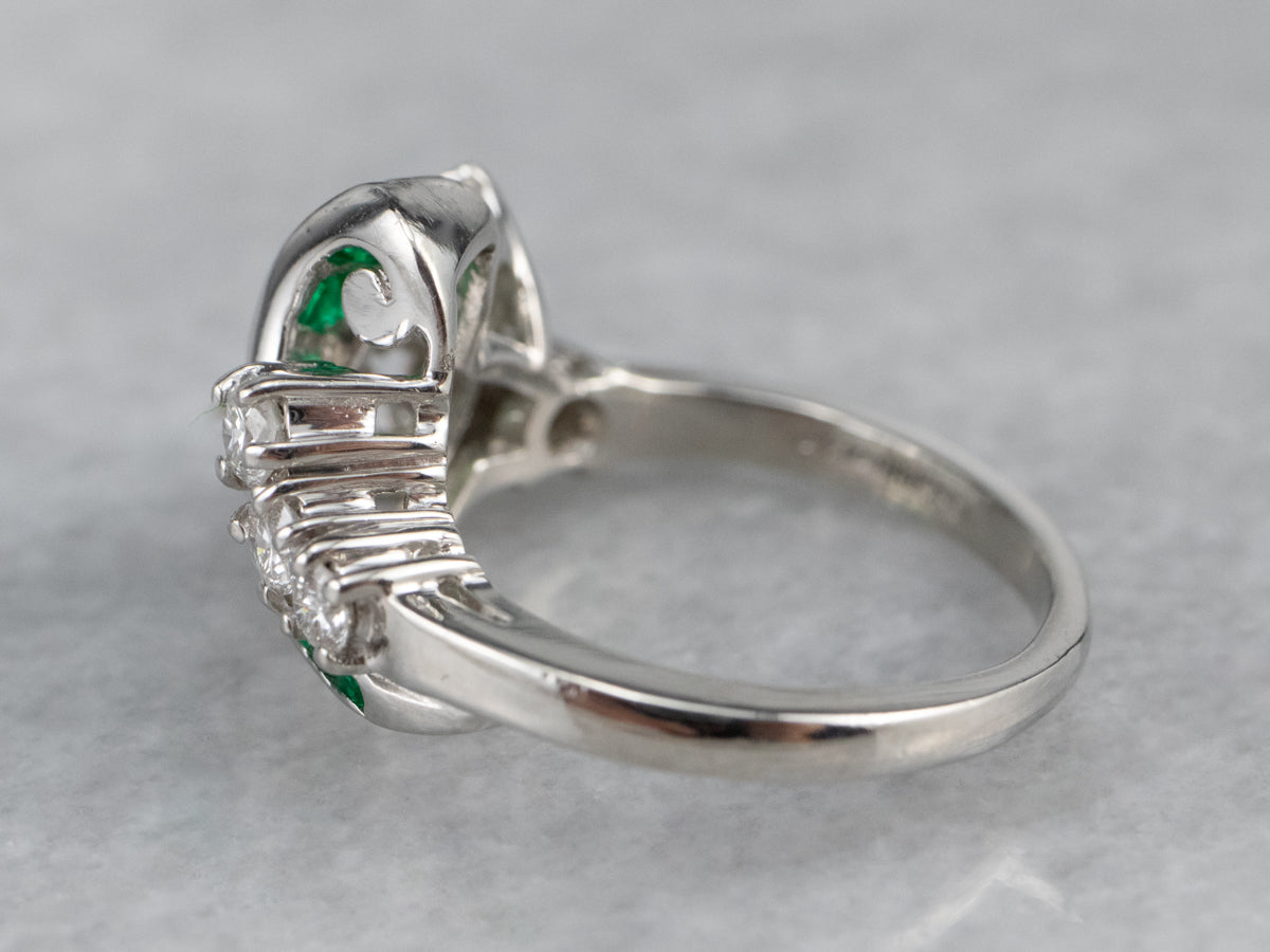 Platinum Emerald and Diamond Cocktail Ring