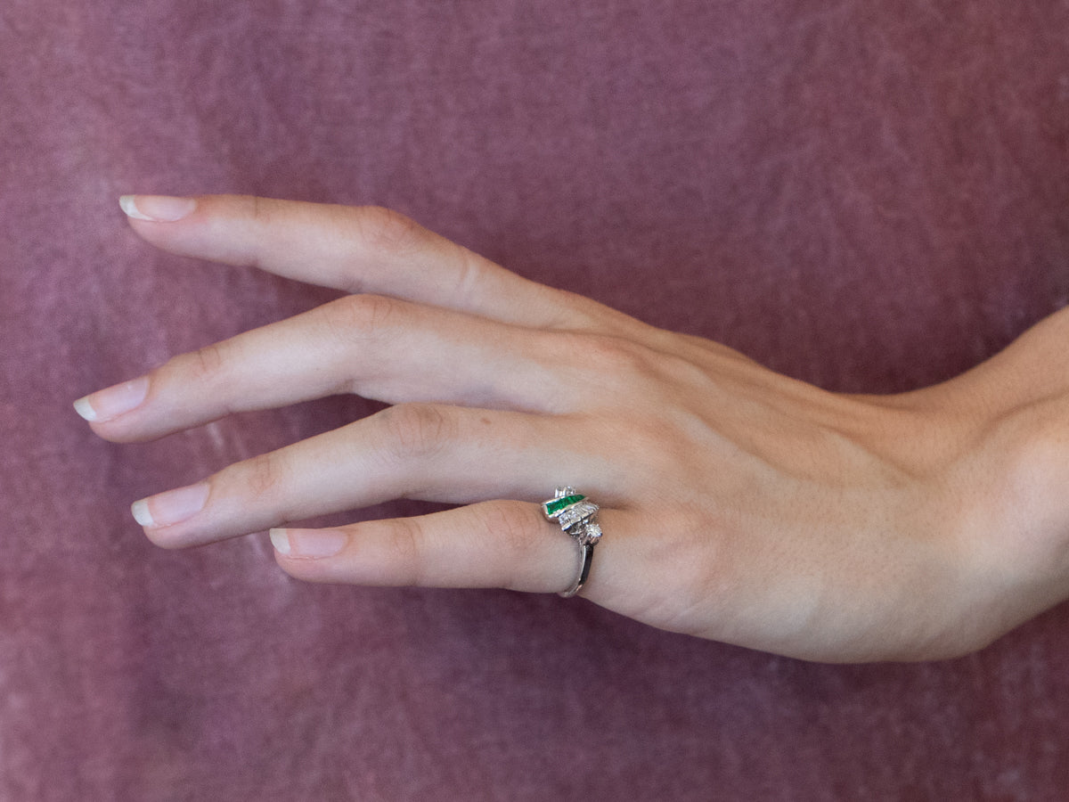 Platinum Emerald and Diamond Cocktail Ring