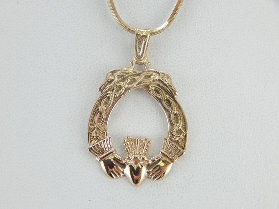 Claddagh Wreath Pendant with Bird and Celtic Knot Details