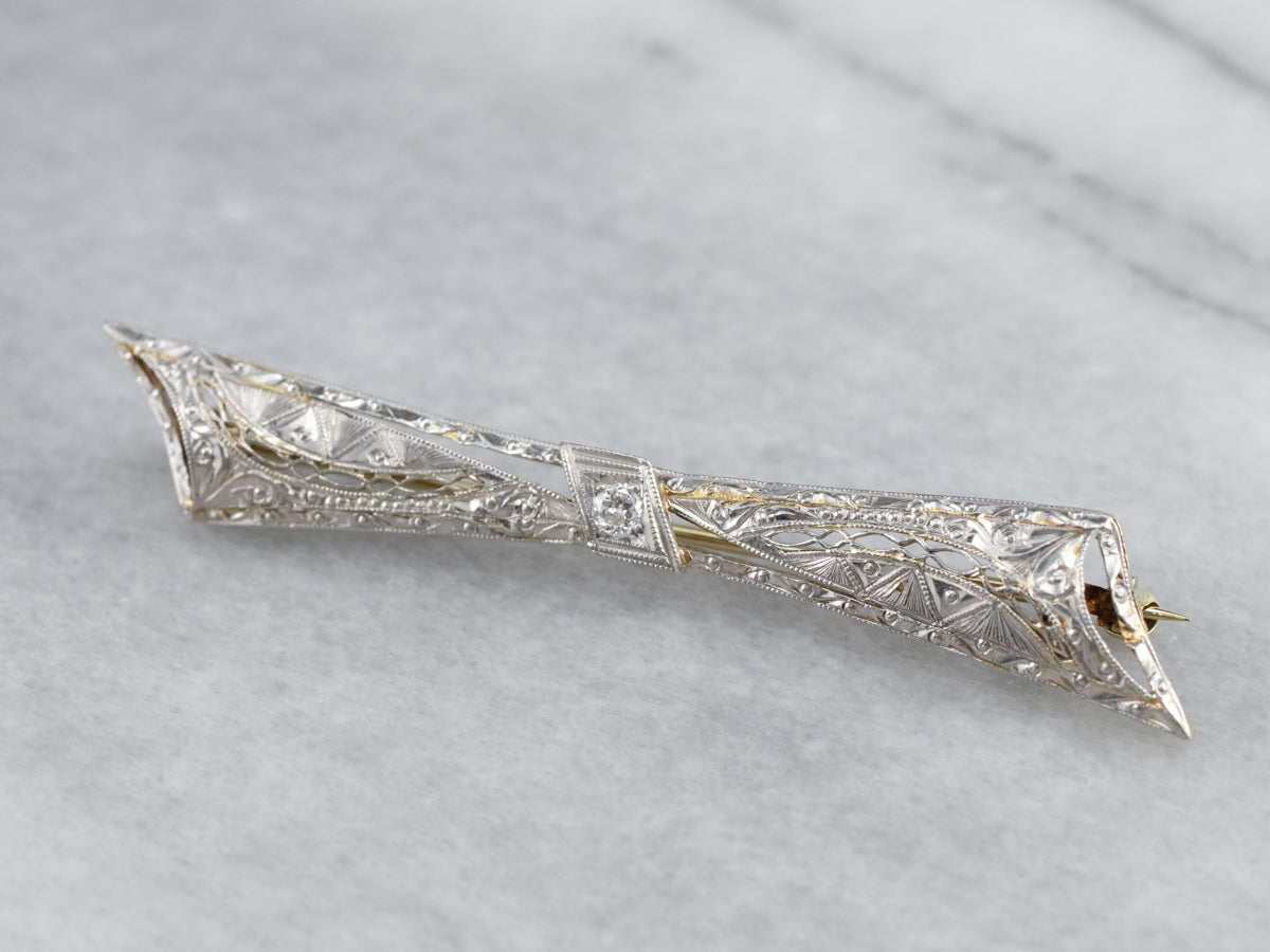 Art Deco Diamond Filigree Brooch