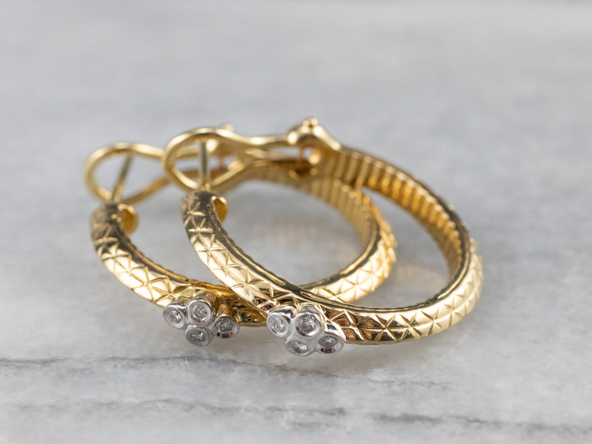 High End Diamond and Gold Hoop Earrings