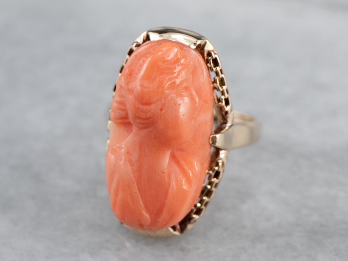 Vintage Coral Cameo Rose Gold Ring