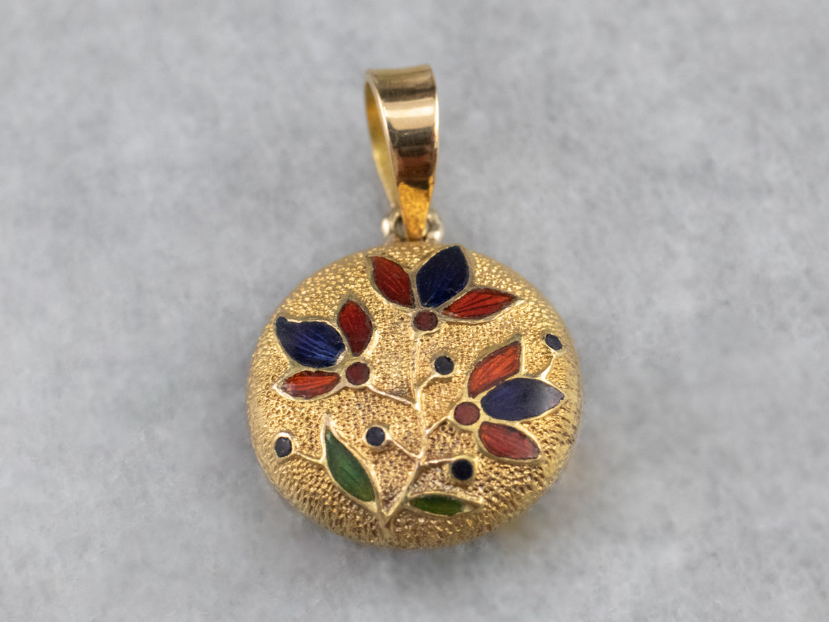 Enamel Floral Gold Pendant