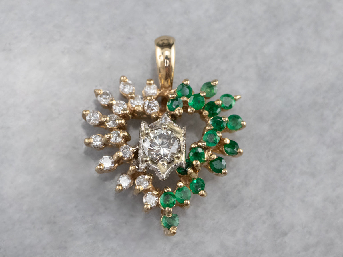 Diamond and Emerald Heart Pendant