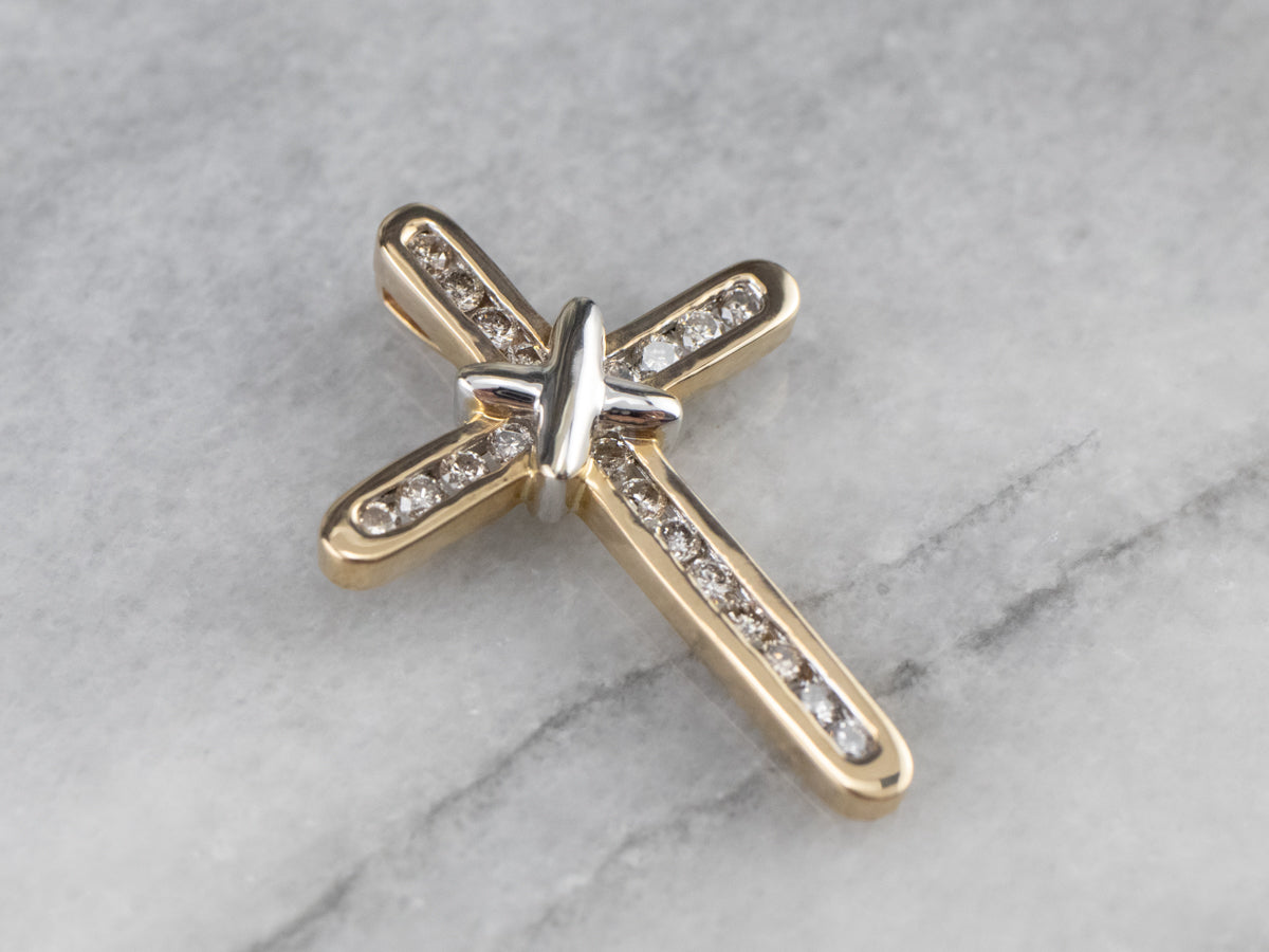 Two Tone Gold Modern Diamond Cross