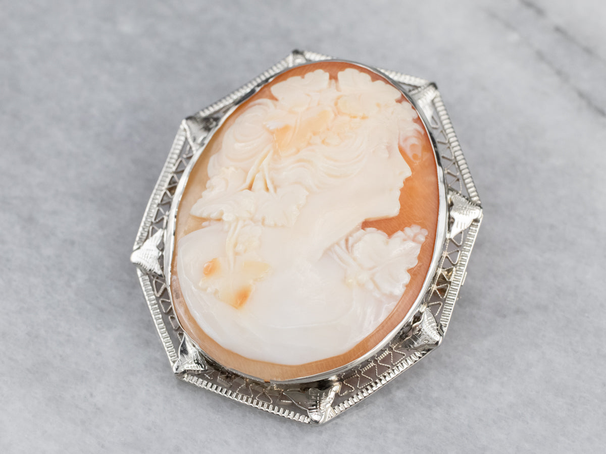 Art Deco Bacchante Maiden Cameo Brooch Pendant