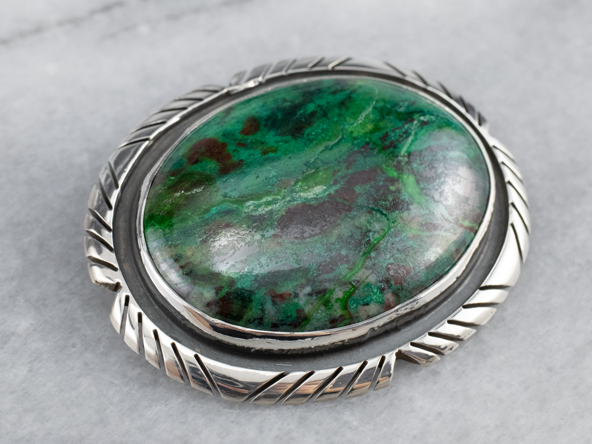 Chrysocolla Sterling Silver Brooch Pendant