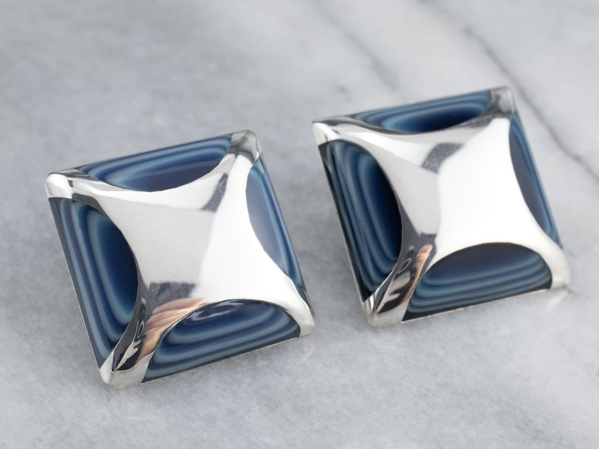 Blue Glass Sterling Silver Cufflinks