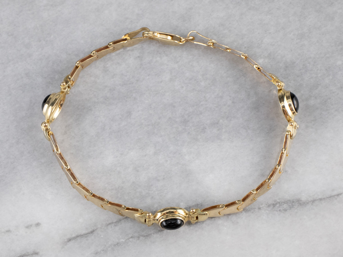 14K Solid Yellow Gold Black Onyx Inlay Panel Link Bracelet, Mens 14k Yellow  Gold Onyx Tank Bracelet, 8.5 Inch, 37.3 Grams 